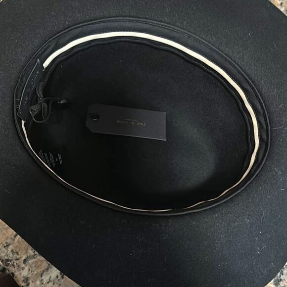 NWT Rag & Bone Floppy Brim Fedora Hat - Black- Goat Leather and Wool